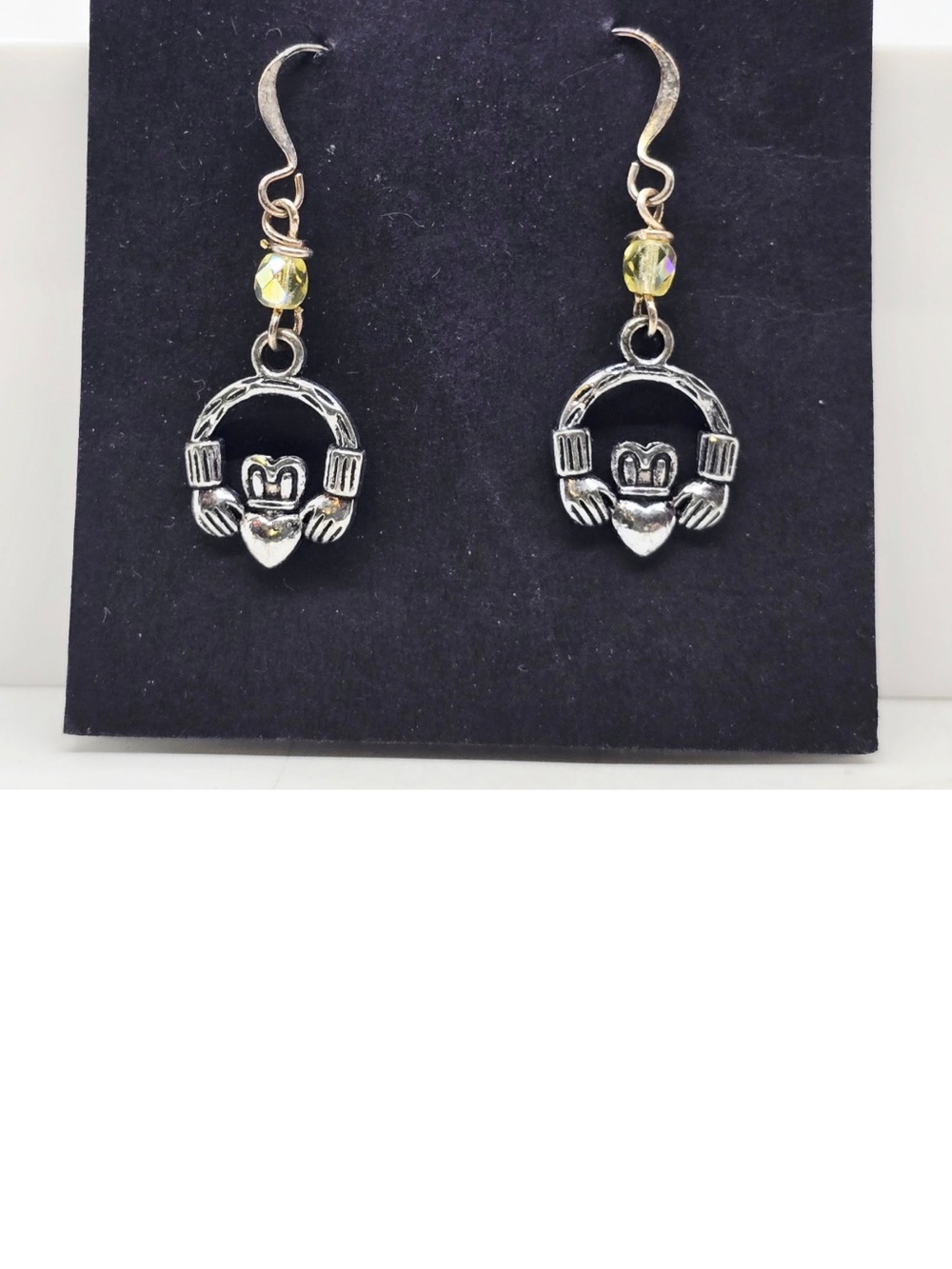 Claddagh Dangle Earrings with Yellow Crystal Bead